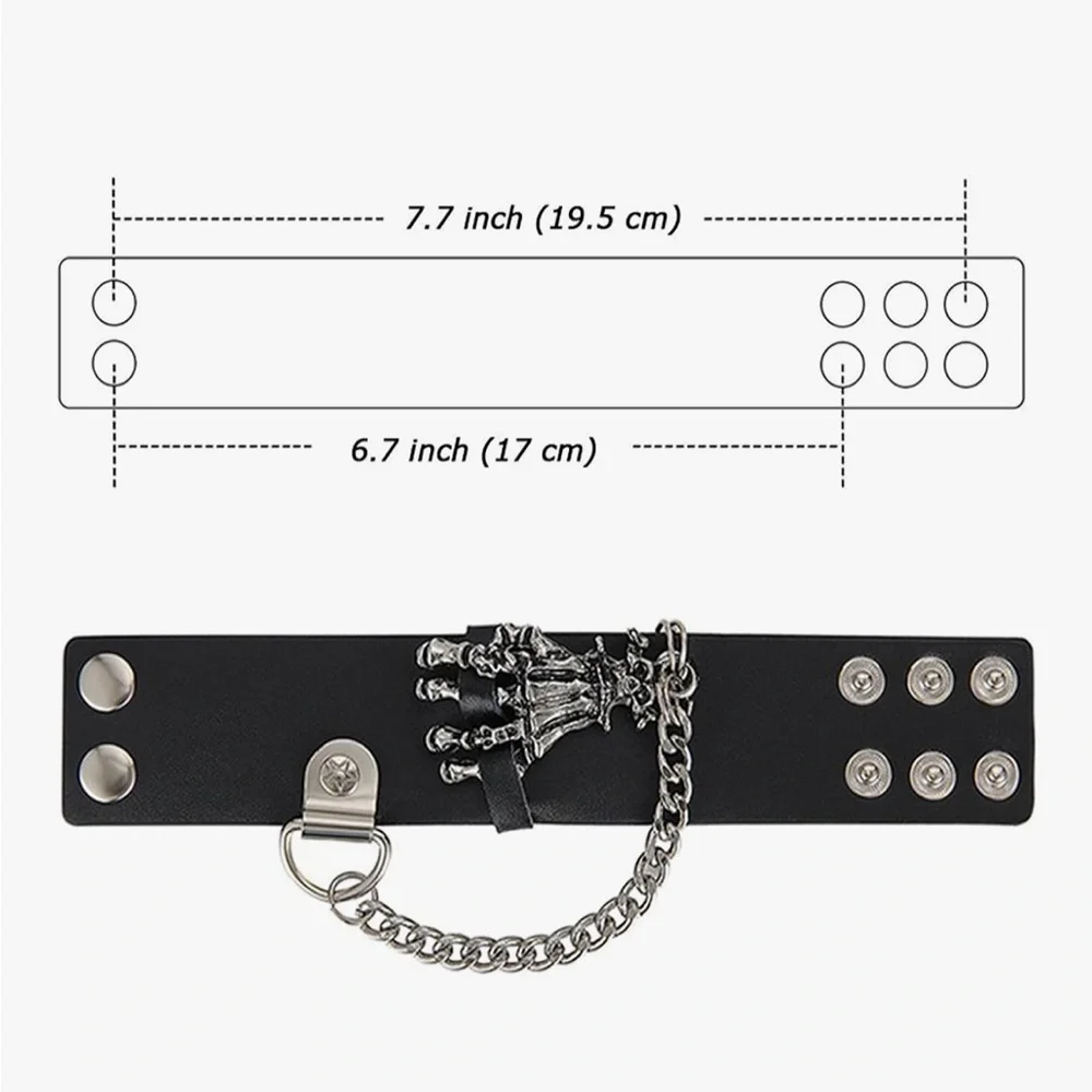 3PCS Spike Studded Bracelet: Rock Biker Wide Set Adjustable Spiked Leather Cuff
